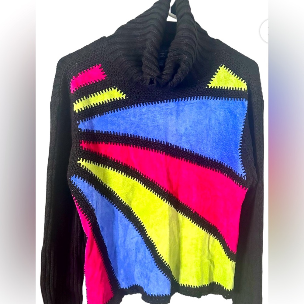 Vintage 100% suede (leather) front Bellepointe sweater.